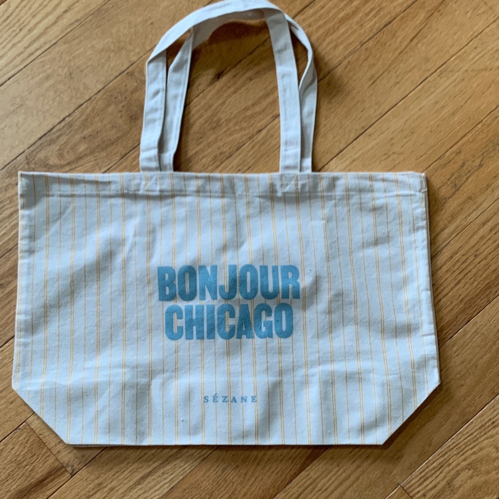 Sezane Cream and Blue Tote Bag